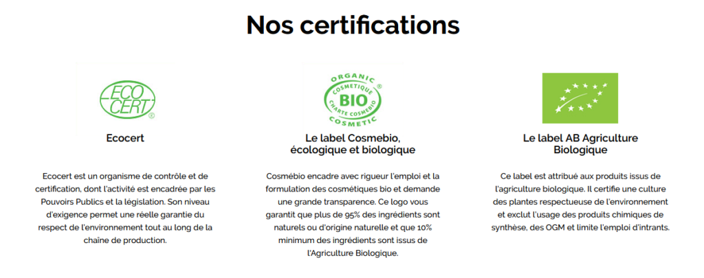 Labels ECOCERT Charte COSMEBIO COSMOS ORGANIC ORGANIC COSMETIC